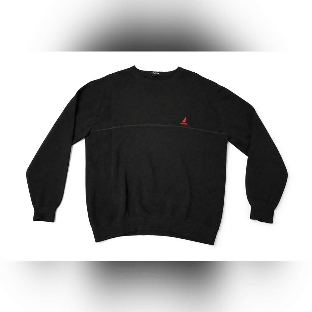 Nautica Black Crewneck Sweater with Red Logo